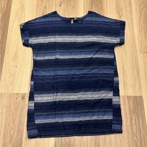 Old Navy Linen Blend Stripe Shift Dress Blue Women Large